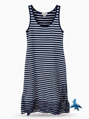 1323 Tommy Bahama Villa Lines Midi Dress – M – Navy White Stripe